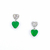 Brinco ouro branco coração cravejado com zircônia cristal e ponto de luz coração verde