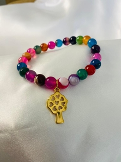 Pulseira Agata colorida com pingente árvore da vida - comprar online