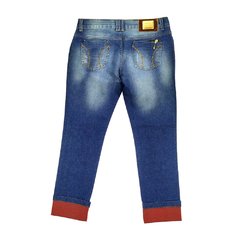 Cigarrete Jeans com Lixado Puído e Barra em Tom Vermelho - Vida Livre - comprar online