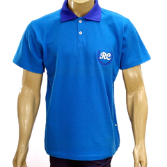 Camisa Polo Turquesa com Gola Azul Bic e Bordado - Raro's Confecções