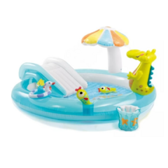 Pileta Inflable Dinosaurio Intex 203x173x89 Tobogan Somb Azul