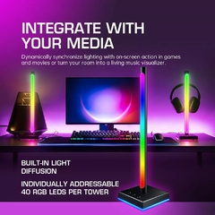 Barra de luz ambiente de mesa com ganchos para festas 2pcs Kits de LED RGB de controle remoto com música ativada por voz