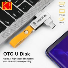 Adaptador USB Flash Drive Metal Kodak K243C USB3.1 Pendrive 32G 64GB 128GB Tipo c OTG 16GB 256GB landyard para chaves cle usb para smartphone - loja online