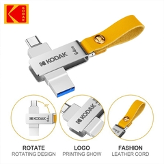 Imagen de Adaptador USB Flash Drive Metal Kodak K243C USB3.1 Pendrive 32G 64GB 128GB Tipo c OTG 16GB 256GB landyard para chaves cle usb para smartphone