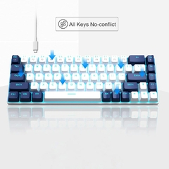 Teclado Gaamer Branco azul 65 por 68 teclas azul gelo retro iluminado teclado mecânico com fio para chaise gaming laptops mini teclado teclado cravos - comprar online