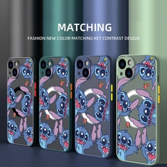 Case de carregamento sem fio magnética MagSafe para iPhone 14 13 11 12 Pro Max Mini XR XS Luxo estampa Stich Silicone Cobertura de costura rígida transparente de siliconer - NORMAST