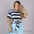 Cropped Listrado Amarração - Azul Marinho com Off - comprar online