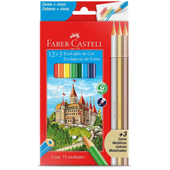 Lápis de Cor Faber-Castell 12 Cores + 3 Metálicas