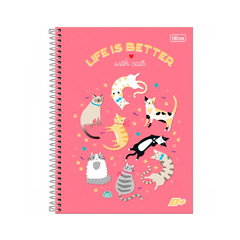 Caderno Espiral Capa Dura Universitário 1 Matéria D+ Feminino 96 Fls "Gatos" TILIBRA