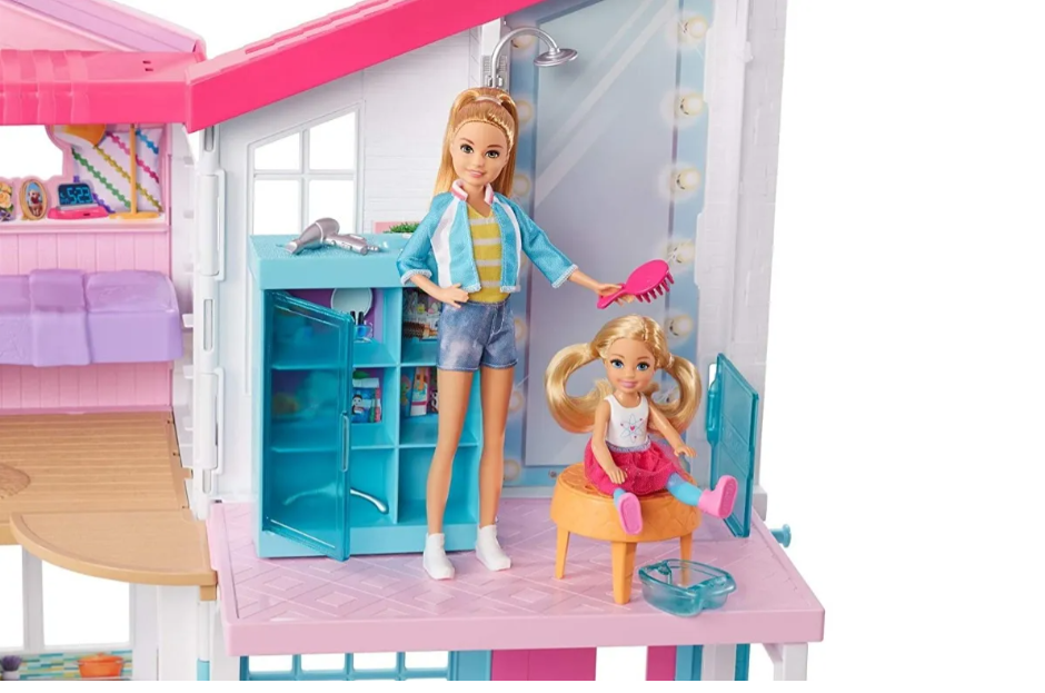 Barbie casa portátil com piscina, casa de bonecas