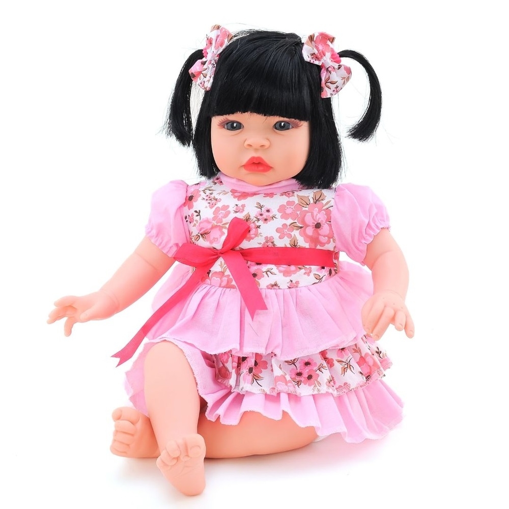 Boneca Reborn Barata Baby Kiss Morena c/ Caixa Chora Balbucia em