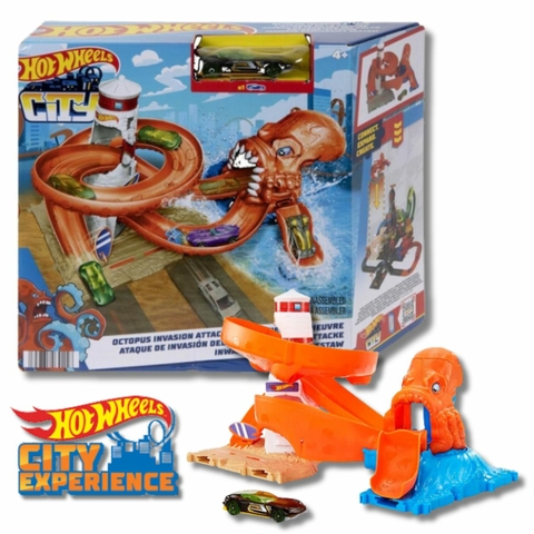 PISTA HOT WHEELS POLVO CITY MATTEL REF:HDR31 4 ANOS + - Laranja+Azul