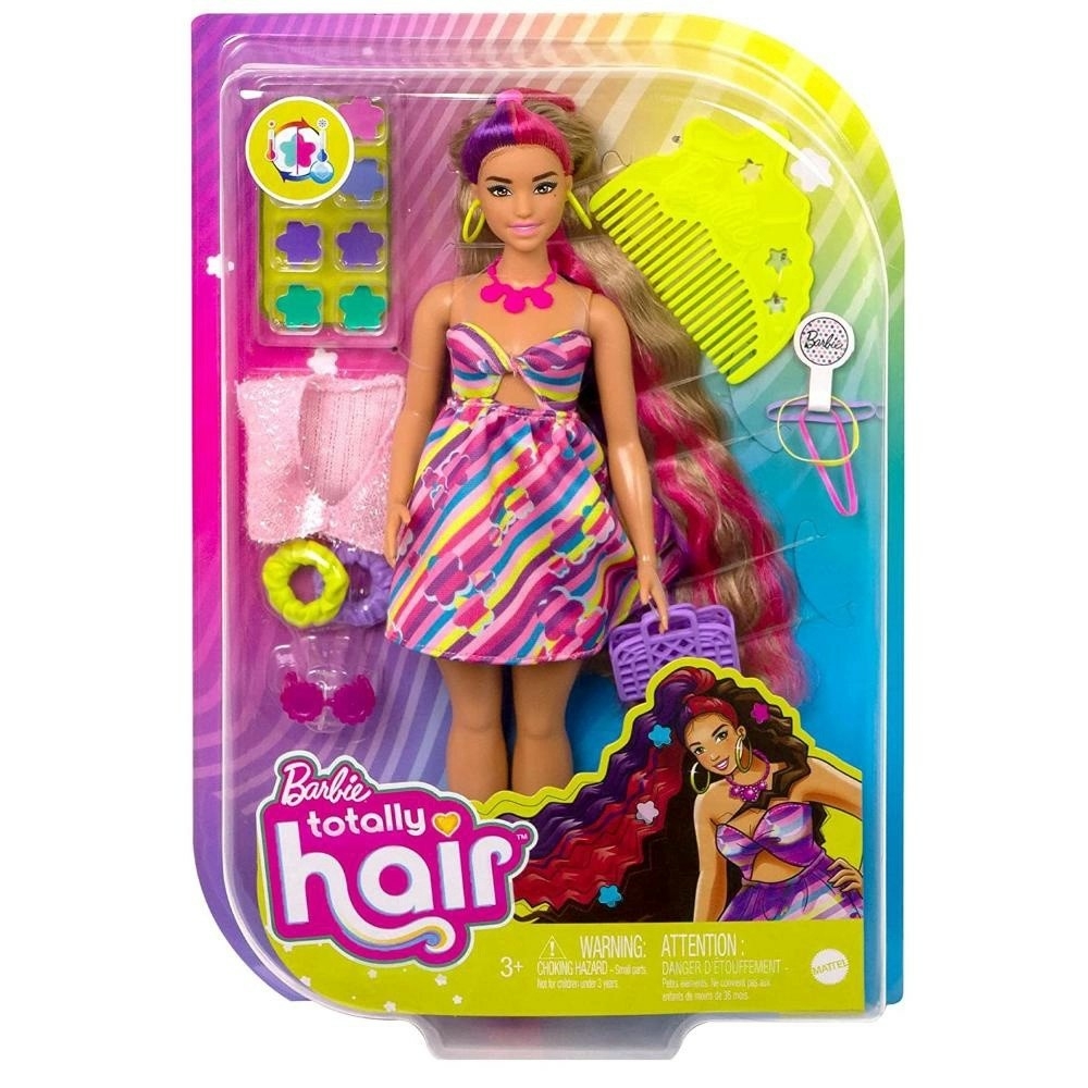 Boneca Barbie Morena Totally Hair Neon - Mattel HKT99 - Pirlimpimpim  Brinquedos