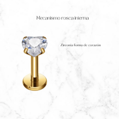 Piercing labret de titanio - zirconia de corazón - comprar en línea