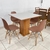 CONJUNTO MESA DE JANTAR 115 CANELA/VIDRO CREME TAMPO CANTO RETO + 4 CADEIRAS EAMES CAFE