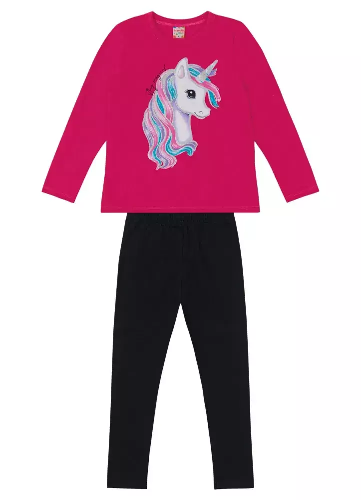 Conjunto Blusão e Legging Infantil Menina Unicorn Melão Brandili