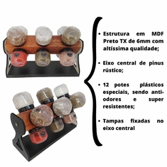 Porta temperos porta condimentos 12 potes plásticos giratório madeira para cozinha mdf - loja online