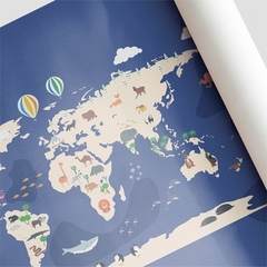 Papel de parede | Mapa Mundi Infantil | Azul - comprar online