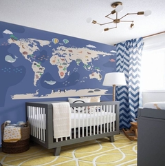 Papel de parede | Mapa Mundi Infantil | Azul