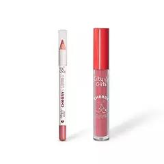 Kit Labial Lápis + Batom Cherry Love - City Girls - loja online