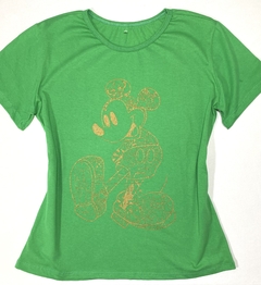 T-SHIRT BLUSA FEMININA BÁSICA 100% ALGODÃO VERDE MICKEY