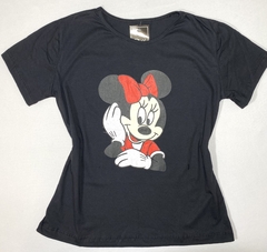 T-SHIRT BLUSA FEMININA BÁSICA 100% ALGODÃO PRETO MINNIE - comprar online