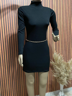 Vestido Canelado Gola Alta Manga Longa