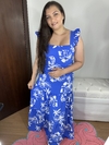 Vestido Glori Longo com babado na alça - Azul