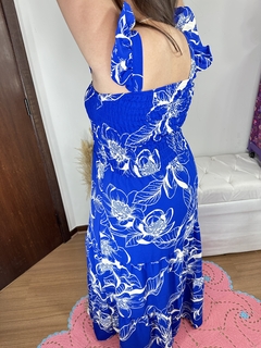 Vestido Sara Longo com babado na alça - Azul - comprar online