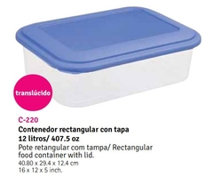 Contenedor rectangular translucido con tapa 12L