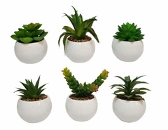 Maceta ceramica blanca con planta artificial 6x6x8cm