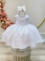 Vestido Infantil Branco C/ Renda Luxo e Cinto de Pérolas