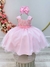 Vestido Infantil Rosa Bebê C/ Renda Luxo e Cinto de Pérolas