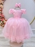 Vestido Infantil Rosa Damas Brilho Luxo Mangas Vestido Infantil Rosa Damas Brilho Luxo Mangas