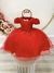 Vestido Infantil Vermelho C/ Renda Luxo Cinto Pérolas Tiara