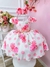 Vestido Infantil Off White e Rosa Florido de Rosas Primavera