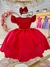 Vestido Infantil Vermelho Busto Nervura C/ Pérolas Casamentos