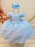 Vestido Infantil Azul Claro Busto Nervura Pérolas e Glitter