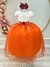 Vestido Infantil Off White Saia Laranja Renda e Broche