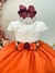 Vestido Infantil Off White Saia Laranja Renda e Broche - comprar online