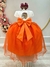 Vestido Infantil Off White Saia Laranja Renda e Broche na internet