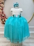 Vestido Infantil Off White Saia Verde Tiffany Renda e Broche