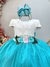 Vestido Infantil Off White Saia Verde Tiffany Renda e Broche - comprar online