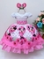 Vestido Infantil Minnie Rosa Bolinhas Pérolas C/ Tiára