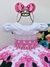 Vestido Infantil Minnie Rosa Bolinhas Pérolas C/ Tiára - comprar online