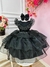 Vestido Infantil Wandinha Preto Com Cinto de Strass Luxo