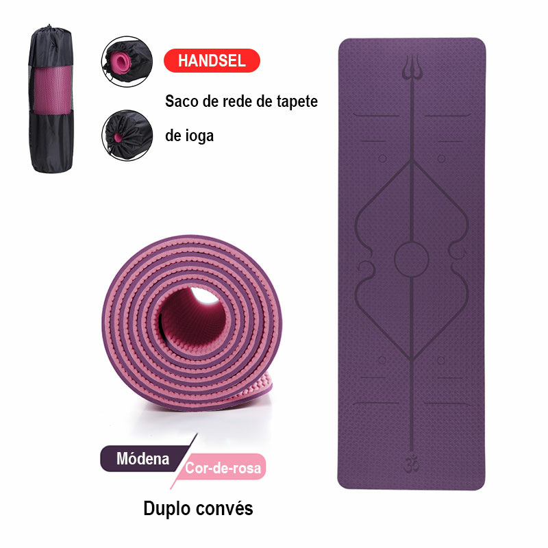 Tapete Yoga Dupla Camada Antiderrapante Linhas de Posição + Porta