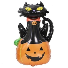 Globo Figura Calabaza con Gato Negro 36" x5