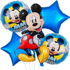 Set 5 Globos Temática Mickey Borde Azul