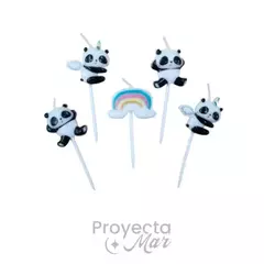 Vela Set Panda Arcoiris x5 unidades